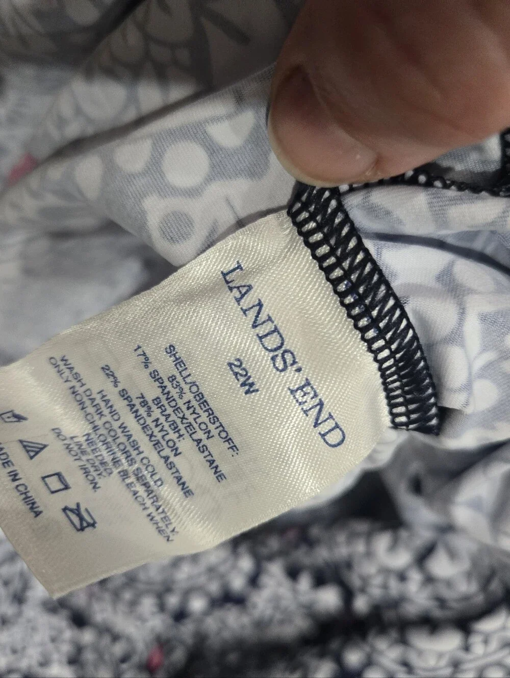 Lands End Navy White Pink Mandala Geometric Blouson Tankini Swim 22W